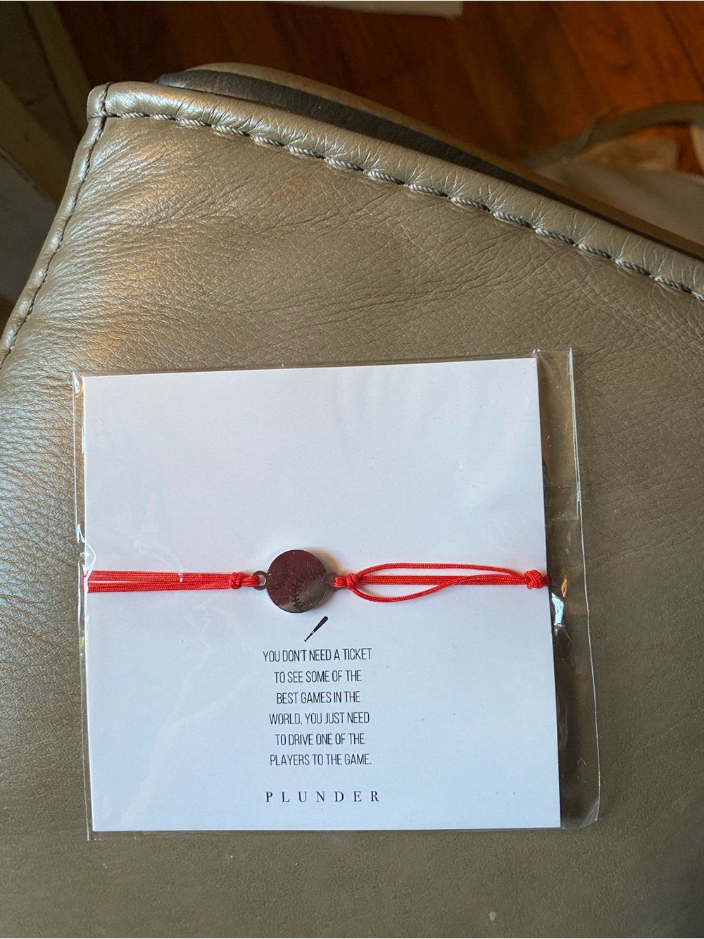 Plunder Red Cord Bracelet with Round Baseball Softball Charm